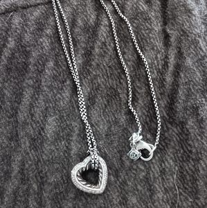 David Yurman Sterling Silver 18k Open Heart Cable Pendant Necklace 18"  17.5 g